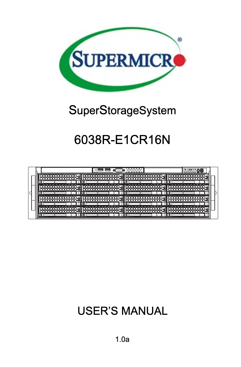 Page 1 de la notice Manuel utilisateur Supermicro 6038R-E1CR16N