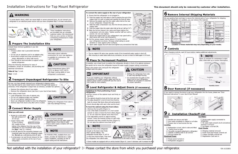 Page n°1 - Guide d'installation Frigidaire FFTR1814TB