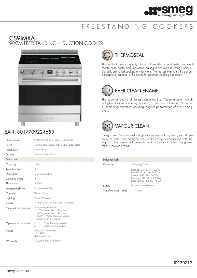 Page n°1 - Fiche technique Smeg CS9IMXA