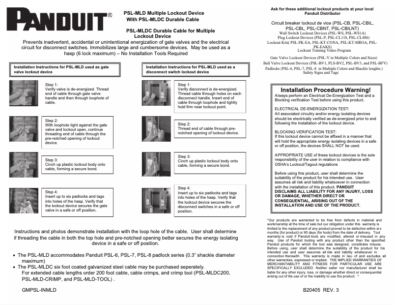 Page 1 de la notice Manuel utilisateur Panduit PSL-MLD