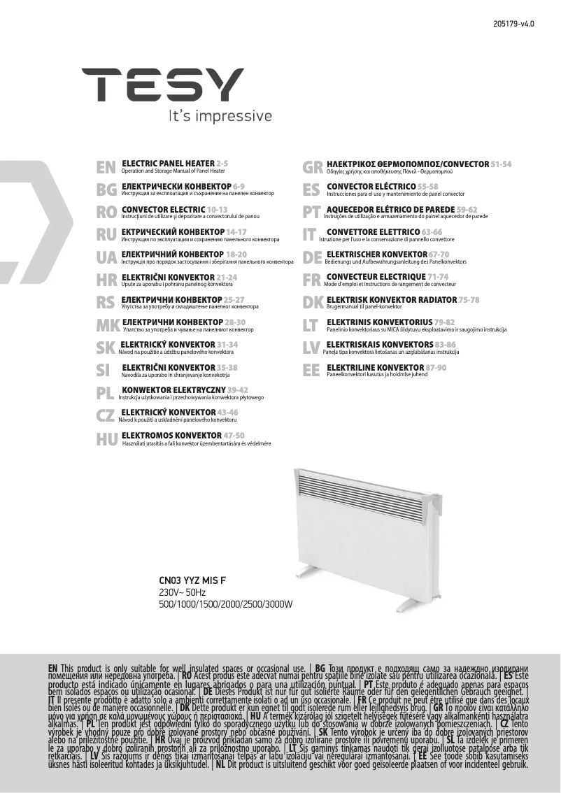 Page 1 de la notice Manuel utilisateur Tesy CN03 100 MIS F