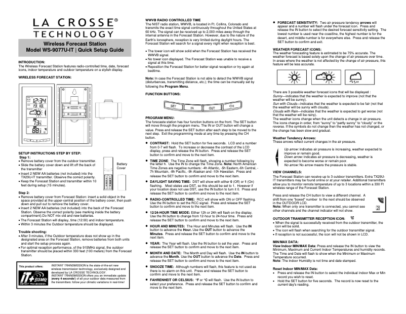 Page n°1 - Manuel utilisateur La Crosse Technology WS-9077U-IT