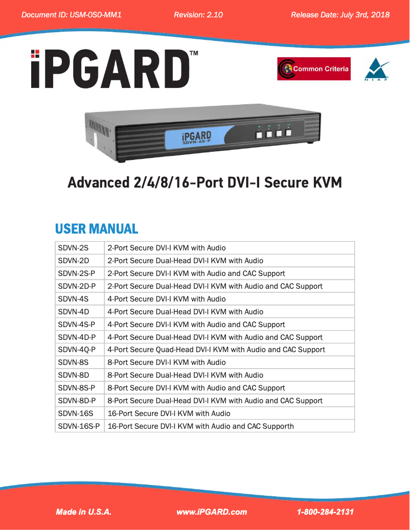 Page 1 de la notice Manuel utilisateur iPGARD SDVN-8D-P