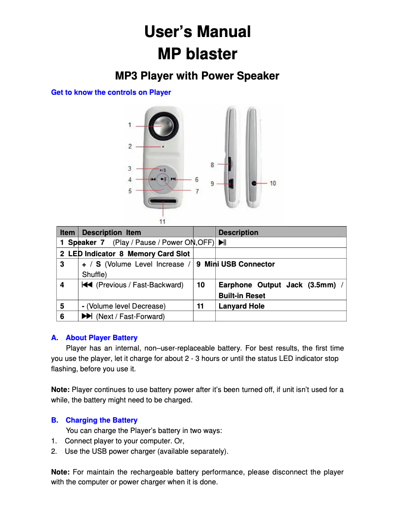 Page 1 de la notice Manuel utilisateur Lenco MPblaster Snoopy