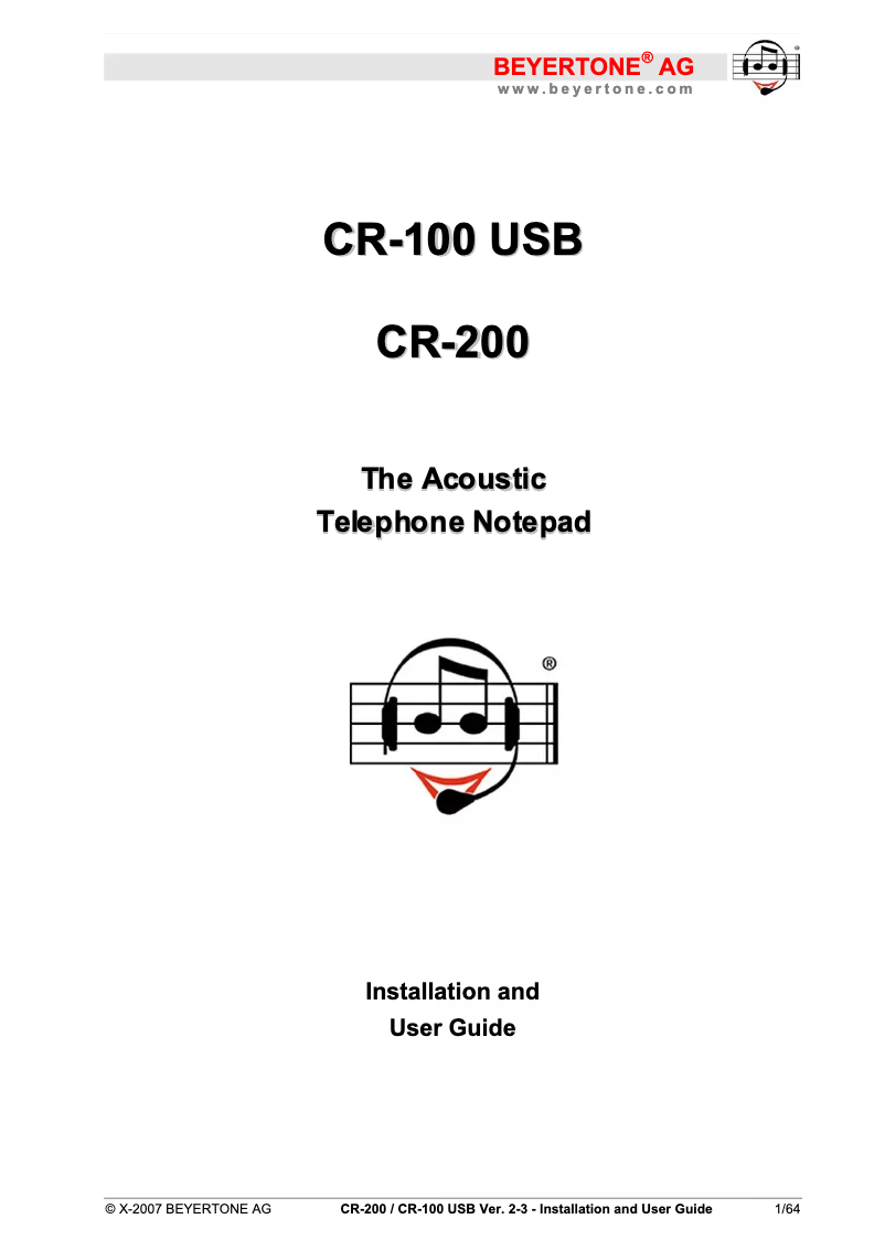 Page n°1 - Manuel utilisateur Sima CR-200