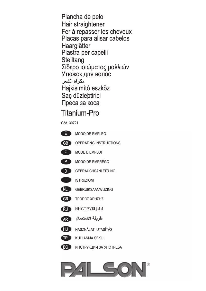 Page 1 de la notice Manuel utilisateur Palson Titanium-Pro