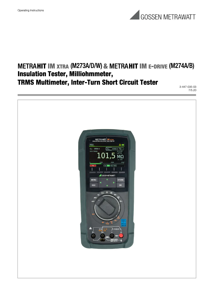 Page 1 de la notice Manuel utilisateur Gossen Metrawatt Metrahit IM E-DRIVE (M274A/B)
