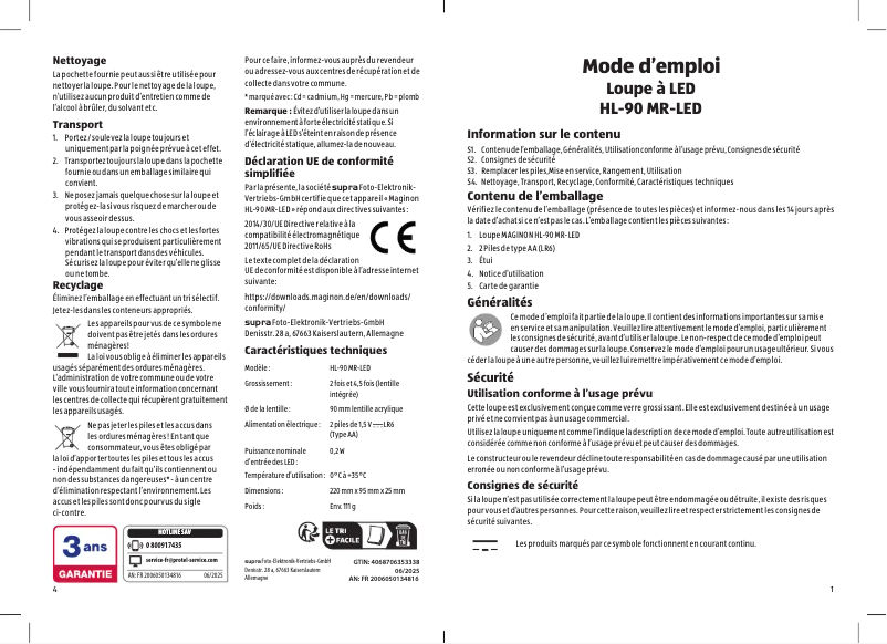 Page 1 de la notice Manuel utilisateur Maginon HL-90 MR