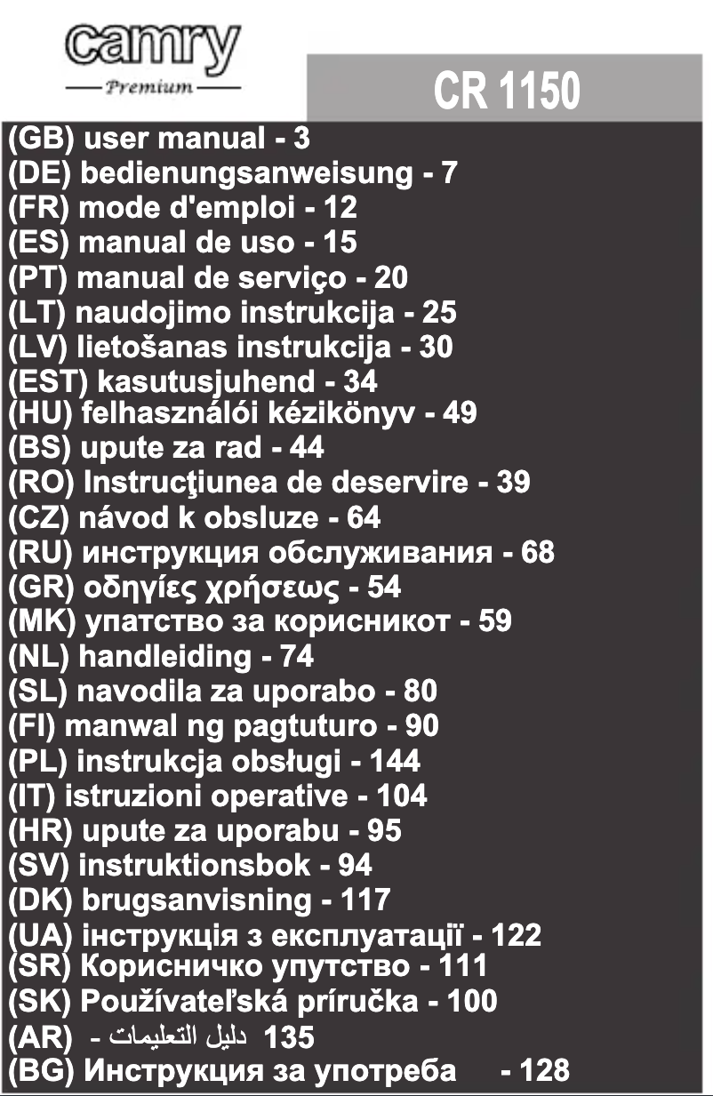 Página 1 del manual Manual de usuario Camry CR 1150