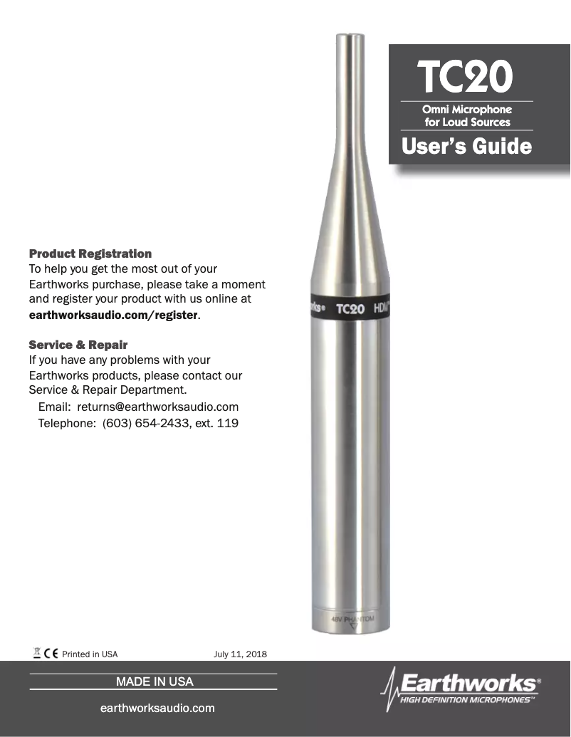 Page n°1 - Manuel utilisateur Earthworks TC20