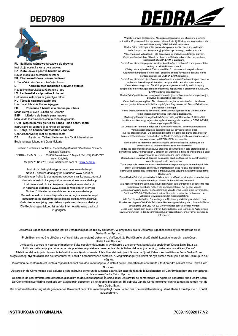 Page 1 de la notice Manuel utilisateur DEDRA DED7809