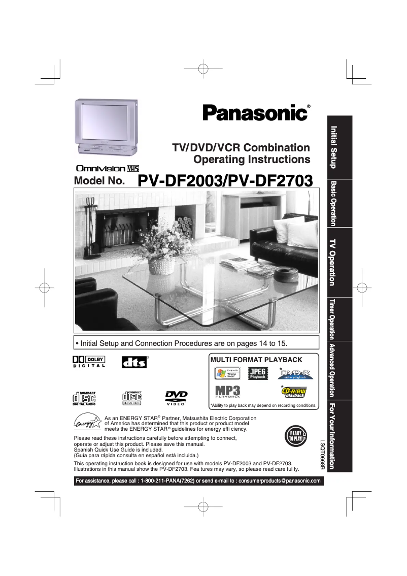 Page 1 de la notice Manuel utilisateur Panasonic PV-DF2003