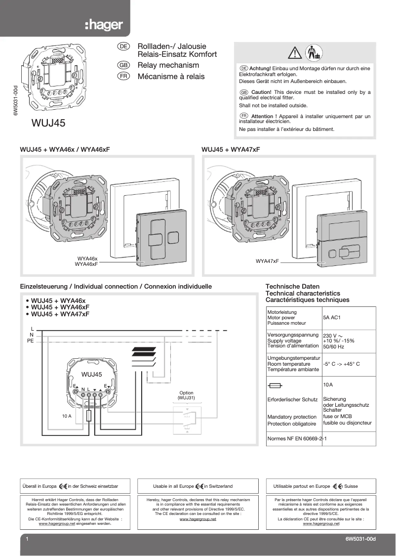 Page n°1 - Manuel utilisateur Hager WUJ45