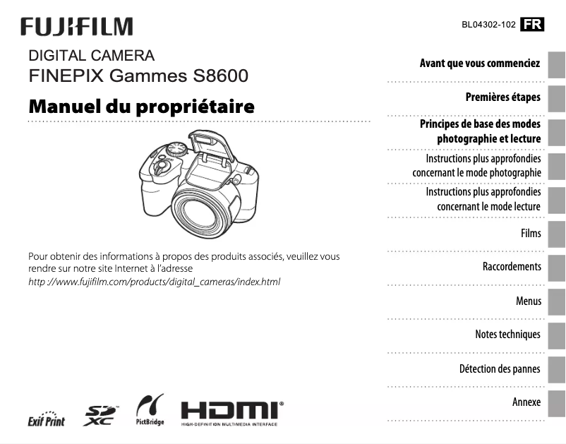 Page n°1 - Manuel utilisateur Fujifilm Finepix S8600