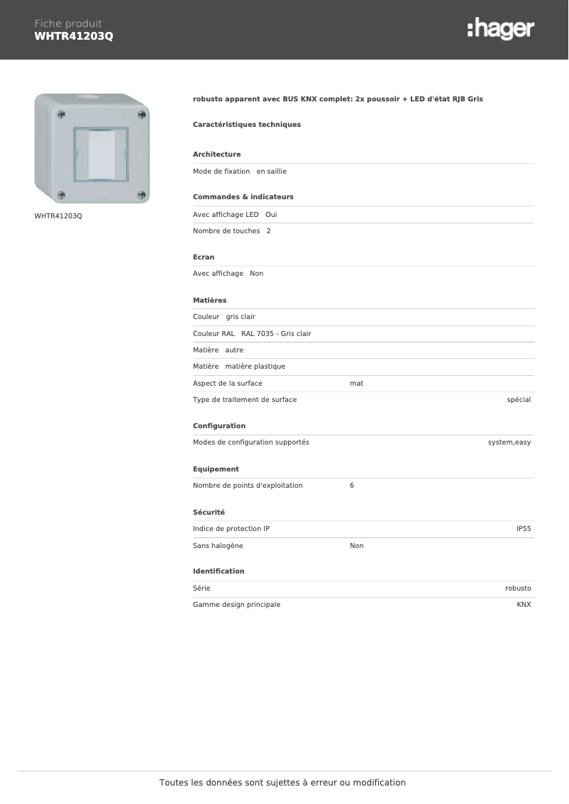 Image de la première page du manuel de l'appareil WHTR41203Q