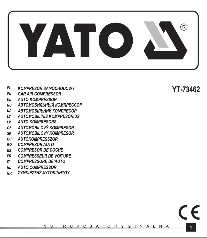 Page n°1 - Manuel utilisateur Yato YT-73462