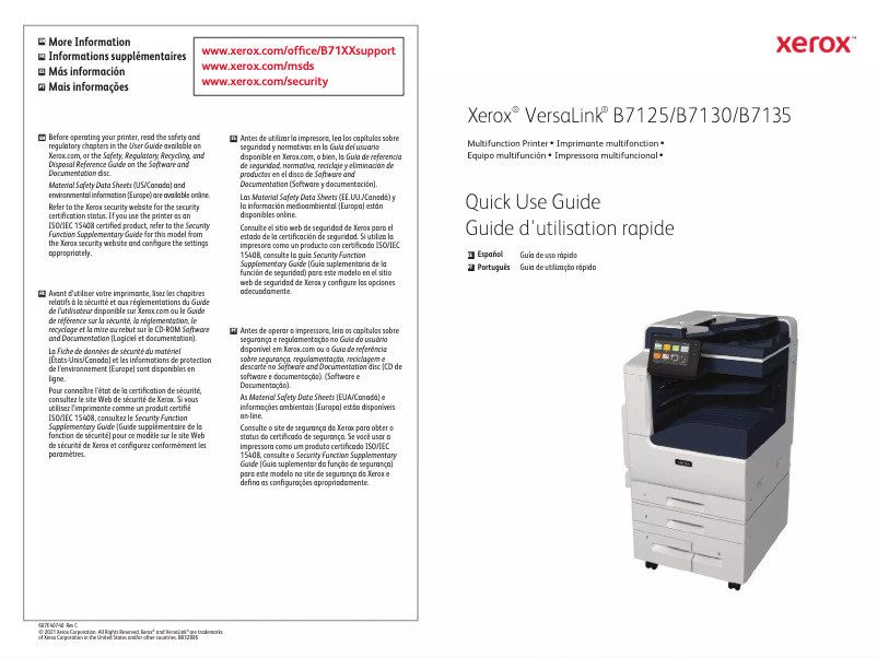 Page 1 de la notice Manuel utilisateur Xerox VersaLink B7125V