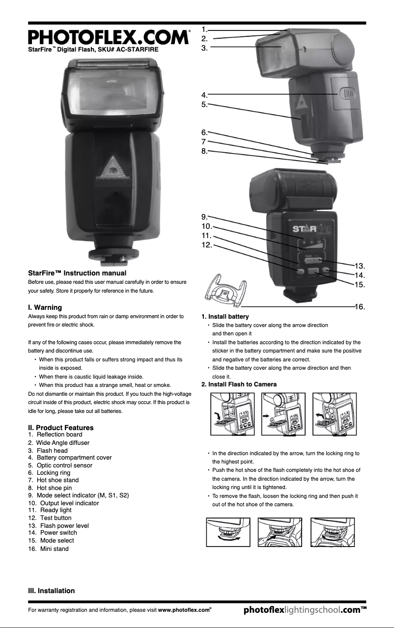 Page n°1 - Manuel utilisateur Photoflex StarFire