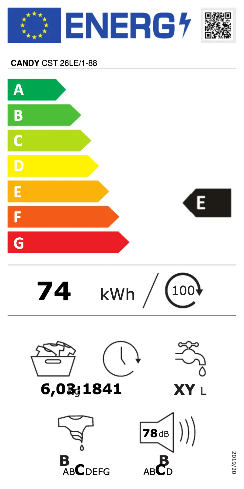 Page n°1 - Label énergétique Candy CST 26LE/1-88