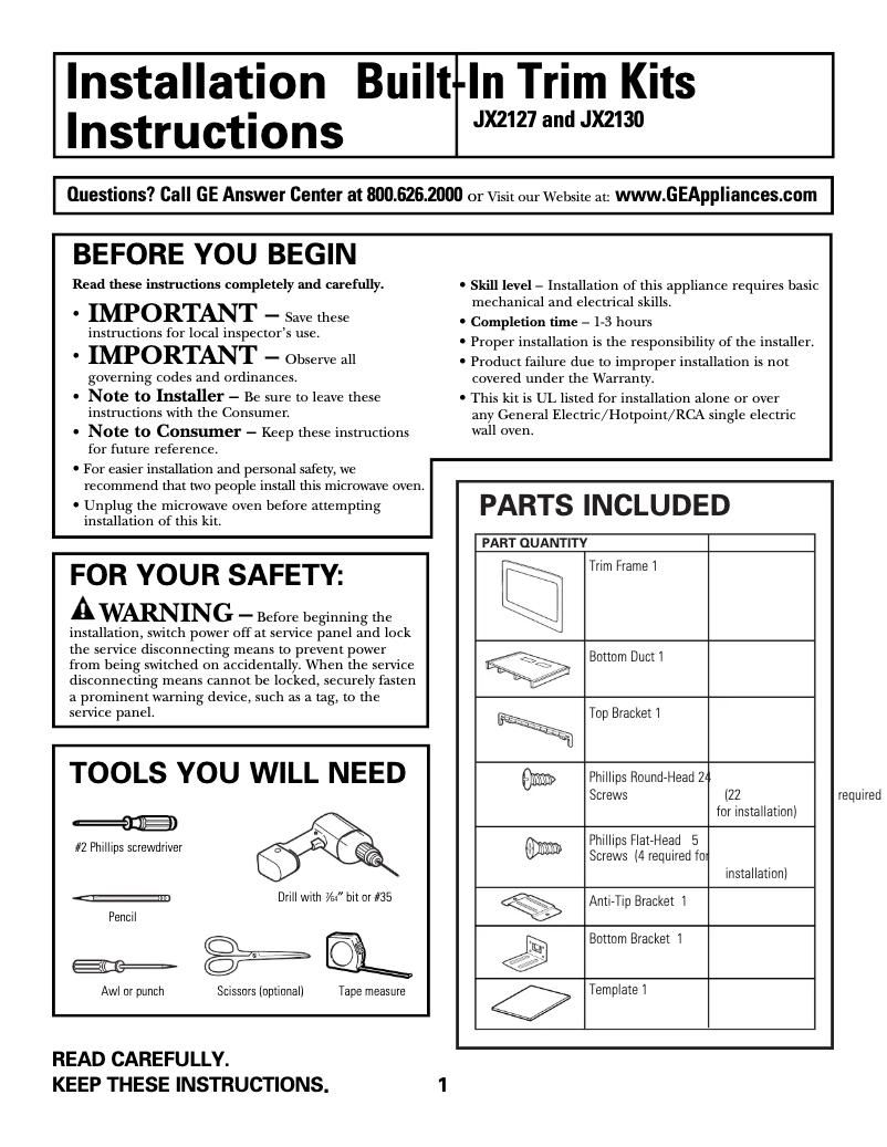 Page 1 de la notice Manuel utilisateur GE JX2130CH