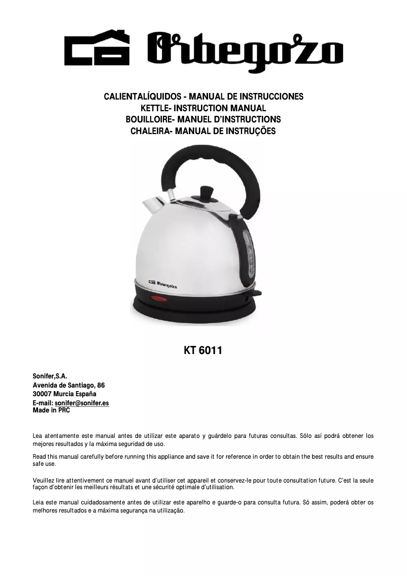 Page n°1 - Manuel utilisateur Orbegozo KT 6011