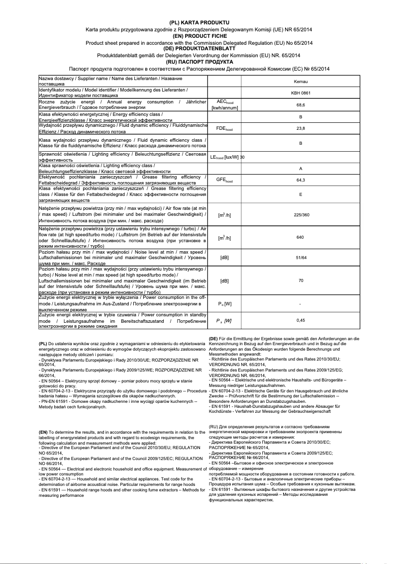 Page 1 de la notice Fiche technique Kernau KBH 0861 X