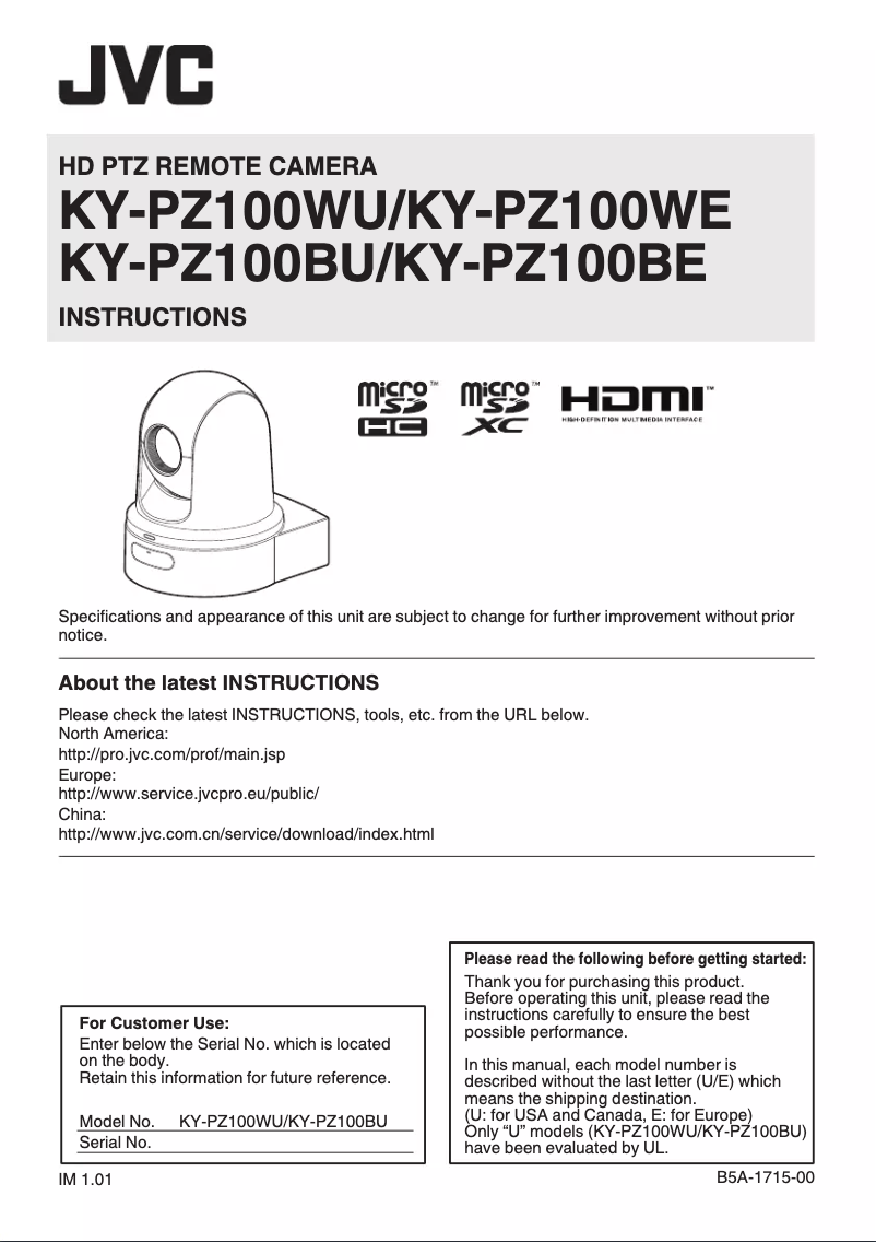 Page n°1 - Manuel utilisateur JVC KY-PZ100