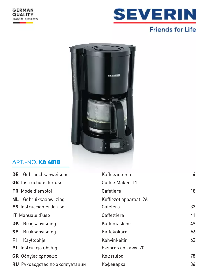 Page n°1 - Manuel utilisateur Severin KA 4818