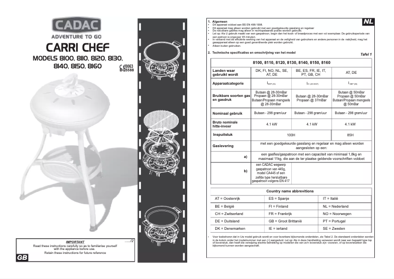 Page 1 de la notice Manuel utilisateur Cadac Carri Chef 8160