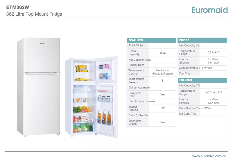 Page n°1 - Fiche technique Euromaid ETM362W