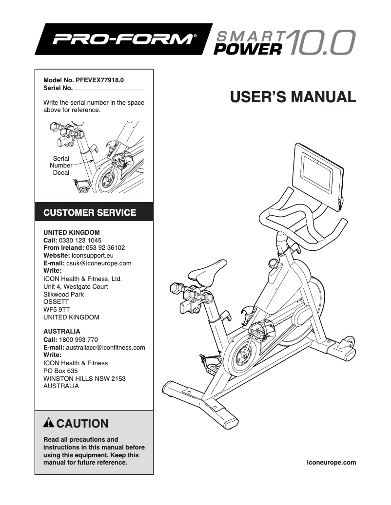 Page n°1 - Manuel utilisateur ProForm Smart Power 10.0