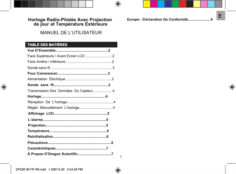 Page n°1 - Manuel utilisateur Oregon Scientific DP200