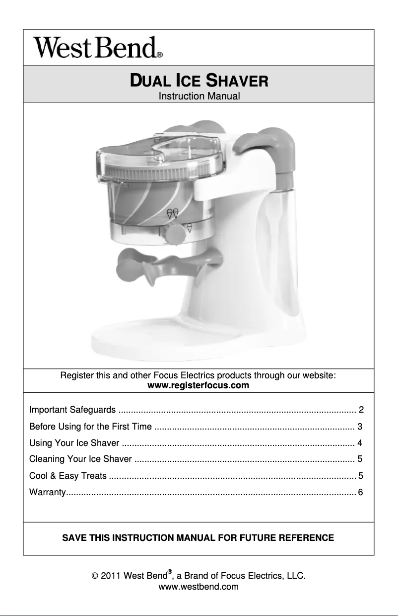 Page 1 de la notice Manuel utilisateur WestBend SIT10825