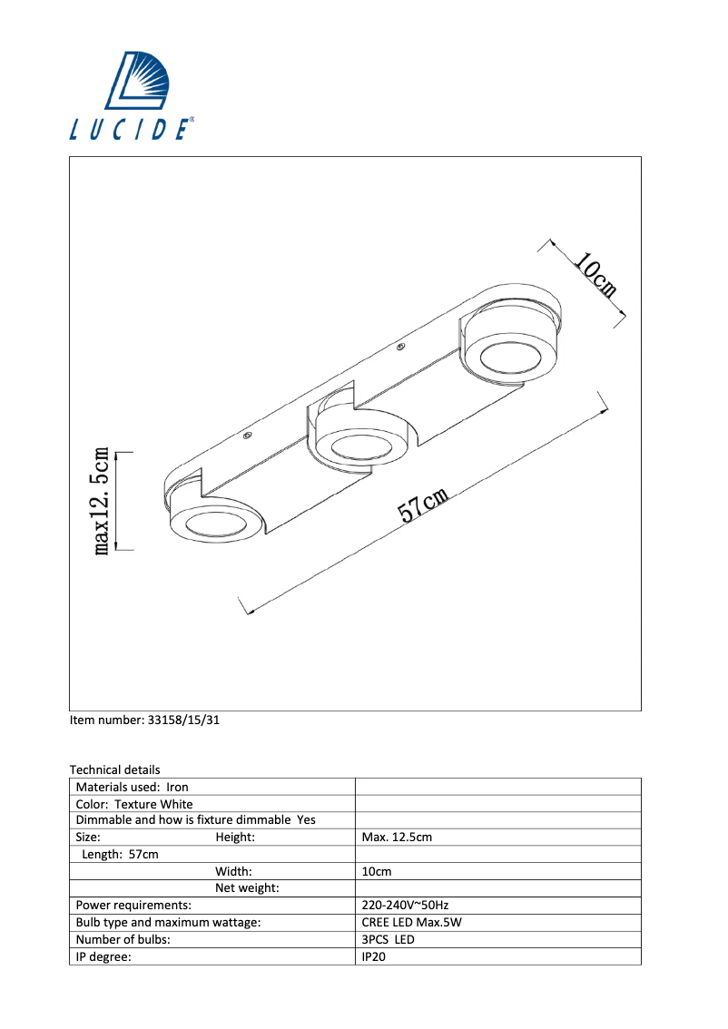 Page 1 de la notice Manuel utilisateur Lucide Mitrax 33158/15/31
