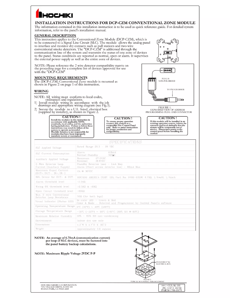 Page n°1 - Manuel utilisateur Hochiki CZM