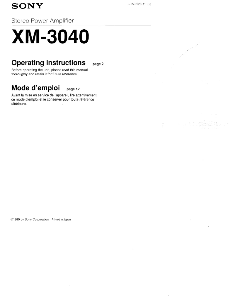 Page 1 de la notice Manuel utilisateur Sony XM-3040