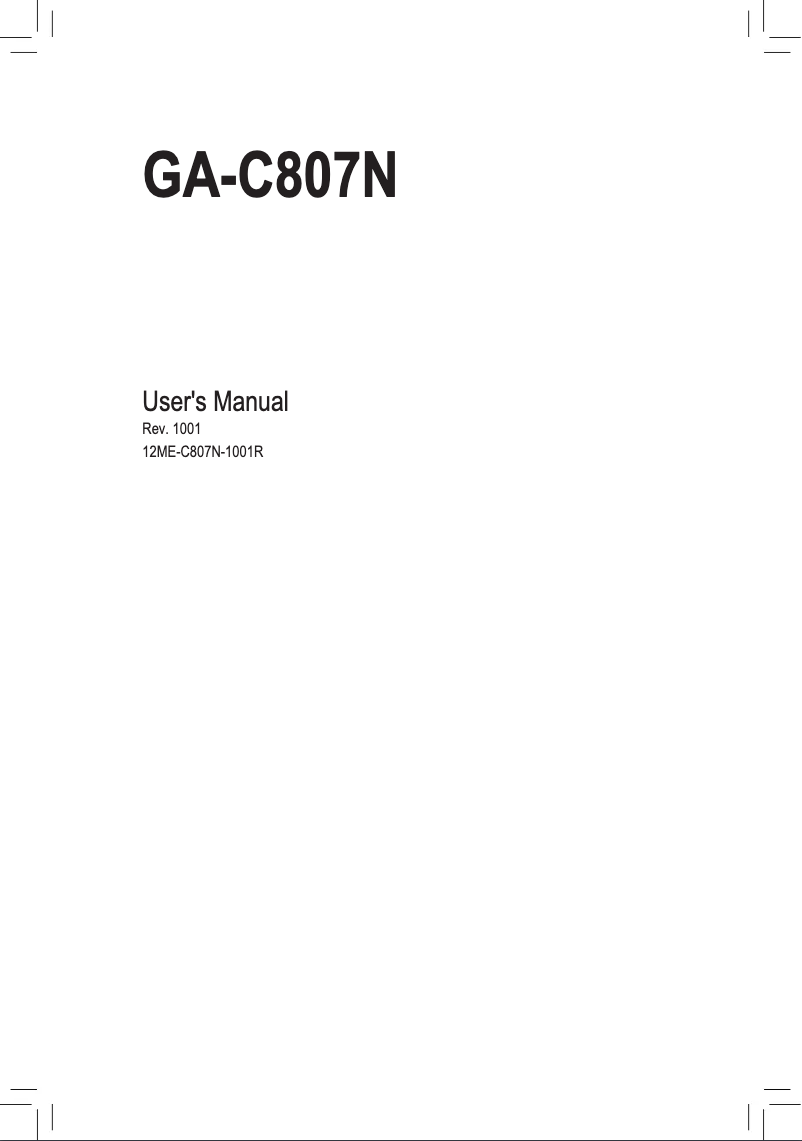 Page n°1 - Manuel utilisateur Gigabyte GA-C807N