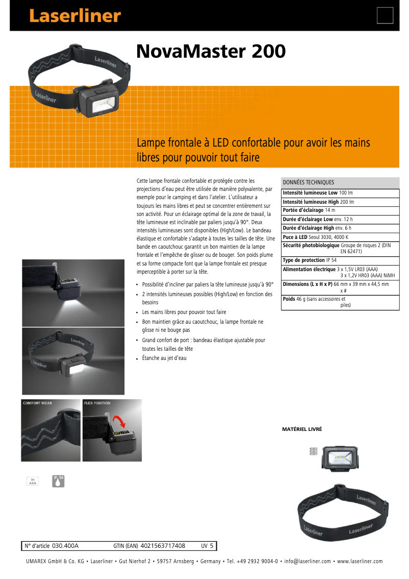 Page 1 de la notice Fiche technique Laserliner NovaMaster 200