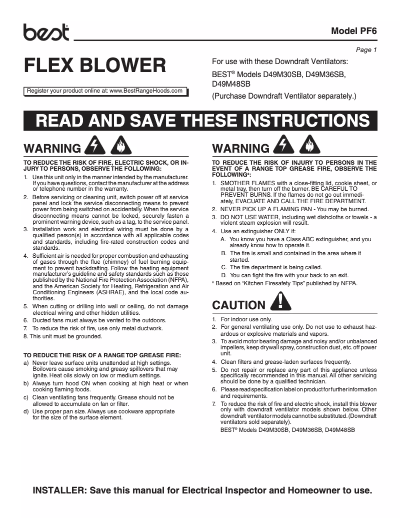 Page 1 de la notice Guide d'installation Best PF6