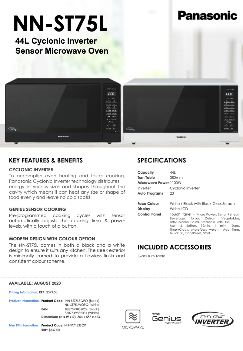 Page 1 de la notice Fiche technique Panasonic NN-ST75LW