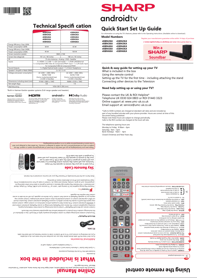 Page n°1 - Guide de démarrage rapide Sharp 43BN3KA