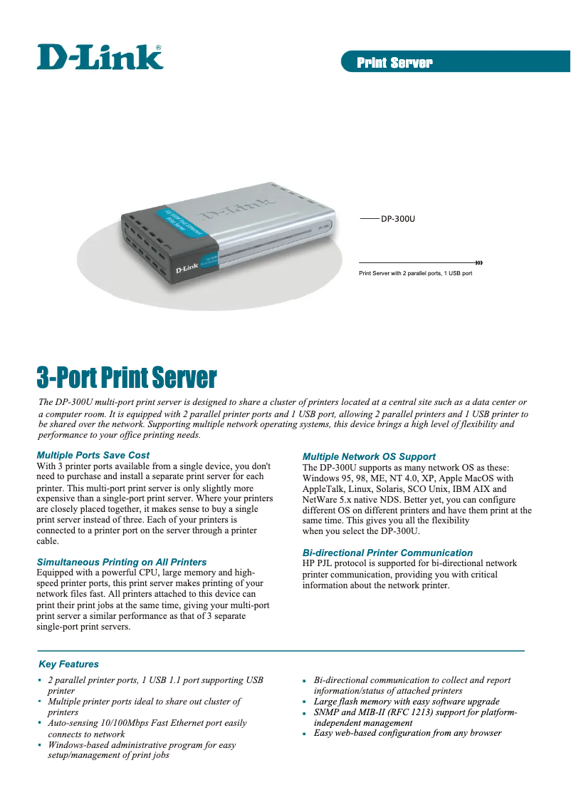 Page n°1 - Fiche technique D-Link DP-300U