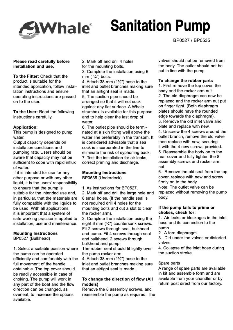 Page 1 de la notice Manuel utilisateur Whale BP0527