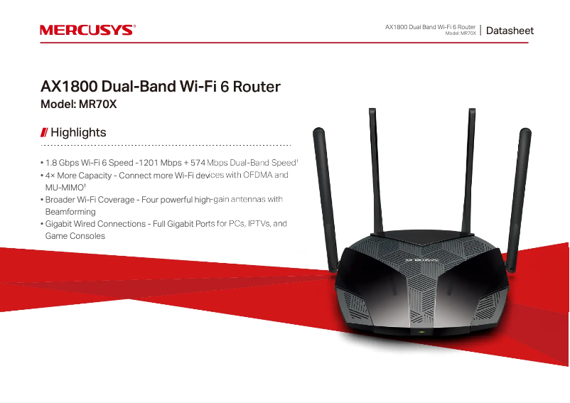 Page 1 de la notice Fiche technique Mercusys MR70X