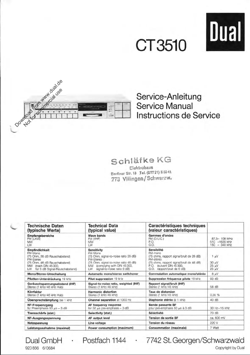 Page n°1 - Manuel utilisateur Dual CT 3510