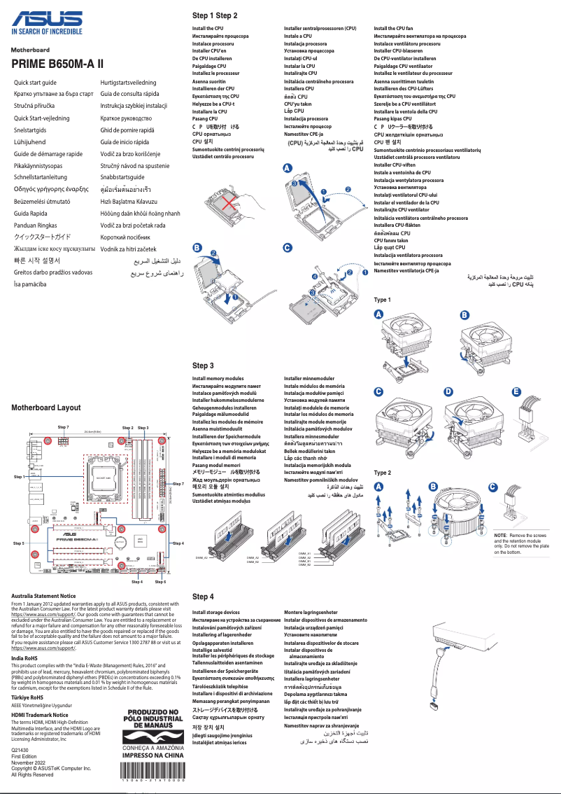 Page 1 de la notice Guide de démarrage rapide Asus PRIME B650M-A II-CSM