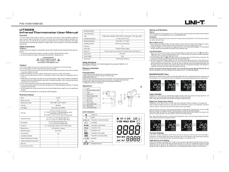 Page n°1 - Manuel utilisateur Uni-T UT305S