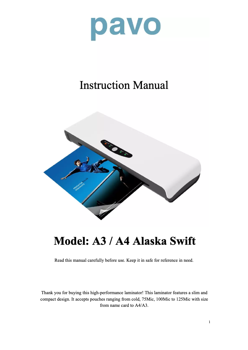 Image de la première page du manuel de l'appareil Alaska Swift A4