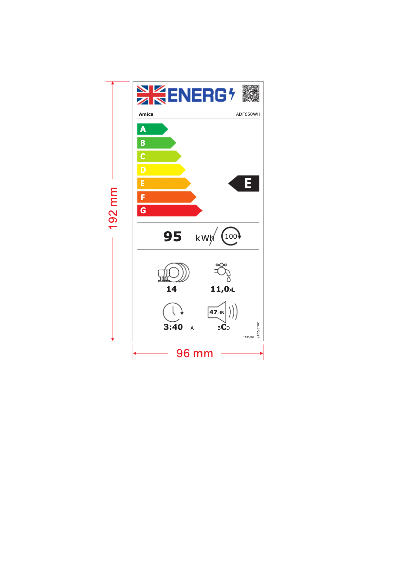 Page 1 de la notice Label énergétique Amica ADF650WH