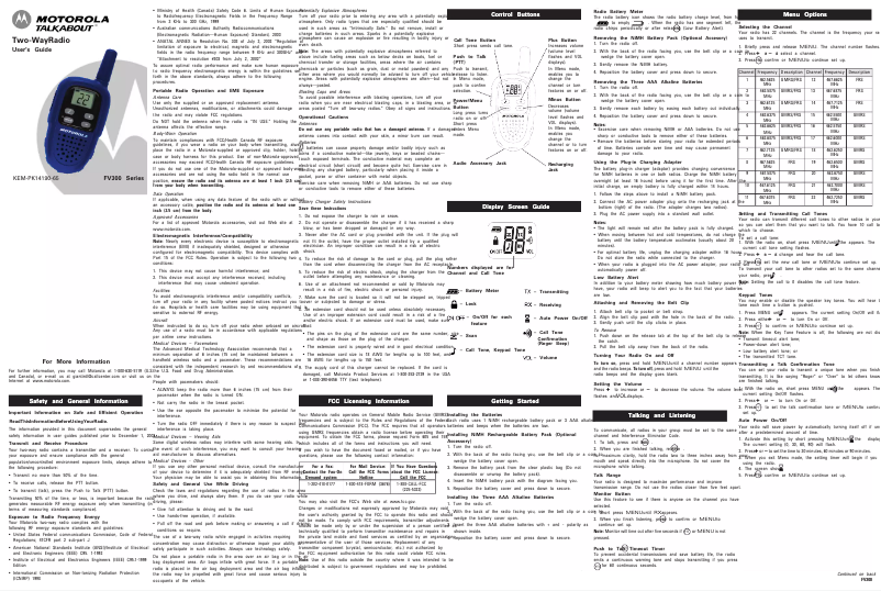 Page 1 de la notice Manuel utilisateur Motorola Talkabout FV300